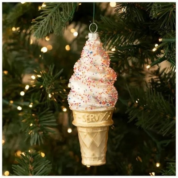 Robert Stanley Blown Glass Sprinkled ICE CREAM Cone Christmas Ornament - Picture 1 of 6
